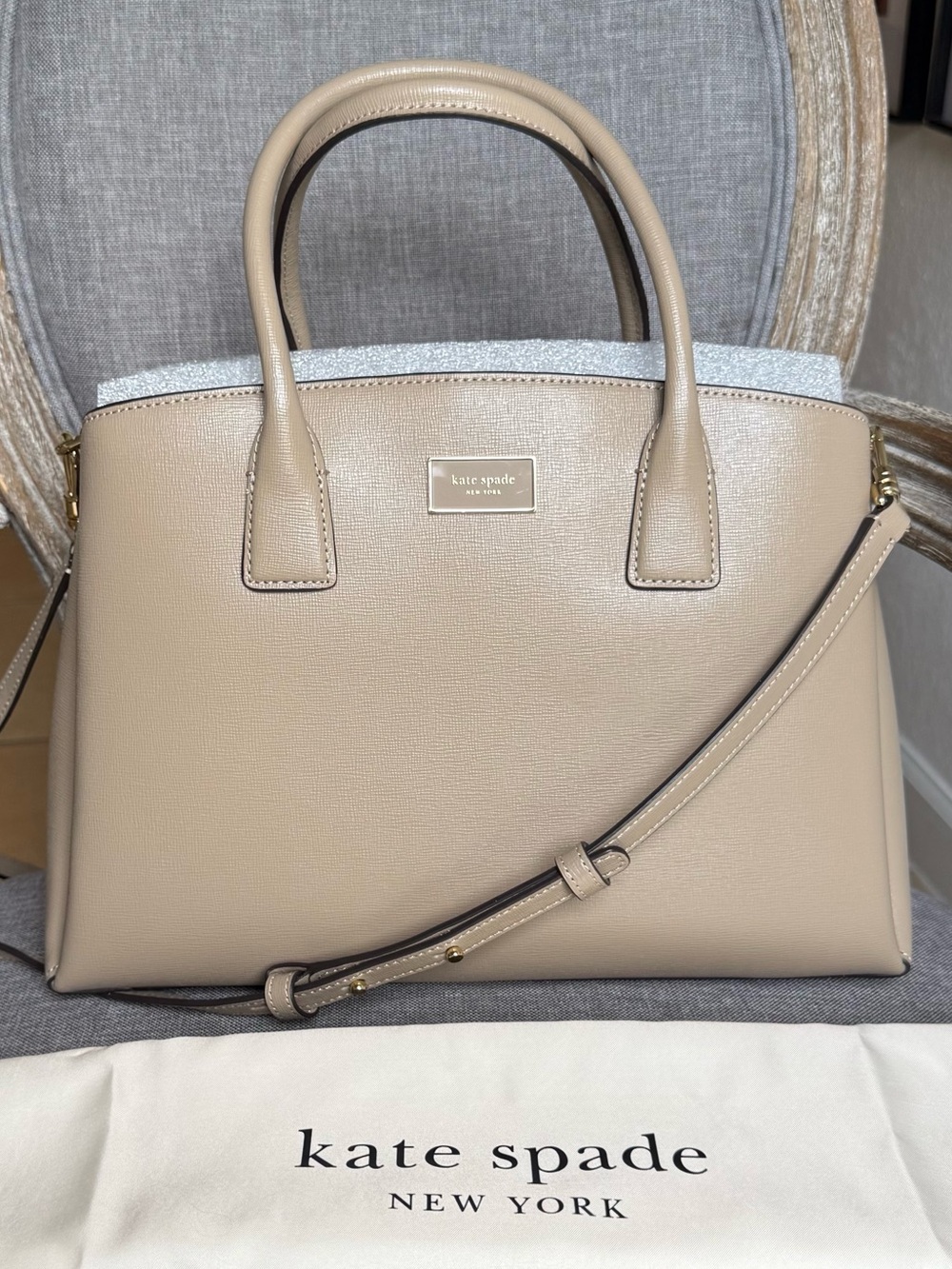 Kate Spade Serena Beige Leather Satchel Timeless Taupe MSRP $348